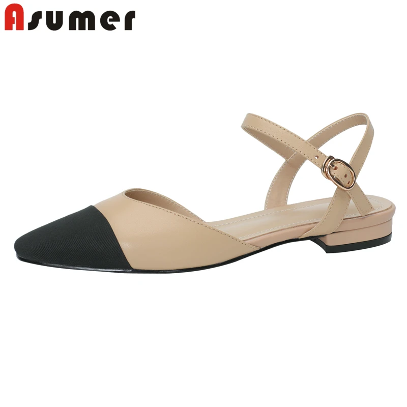 

ASUMER Size 34-43 Ins New Genuine Leather Sandals Women Shoes Buckle Strap Low Heels Summer Sandals Fashion Party Daily Shoes