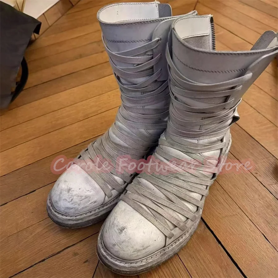 Multi Cross-Tied Strap Design Balck High Top Boots for Men Punk Chunky Heel Round Toe Casual Boots Male Outside Motorcycle Boots