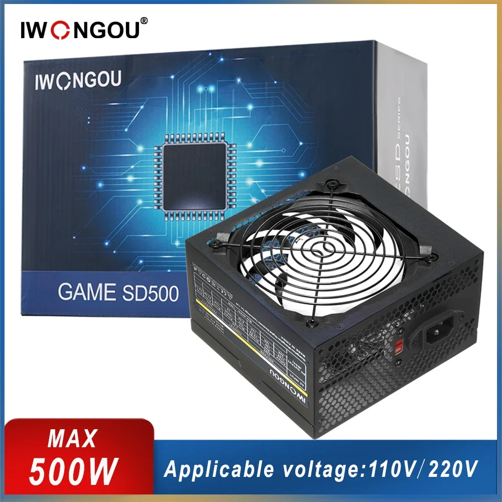 

IWONGOU PC Power Supply 500 Watt MAX For Gaming Desktop Computer 24pin 12v Atx Dual Voltage 110/220V 500w Source GAMESD500 PSU