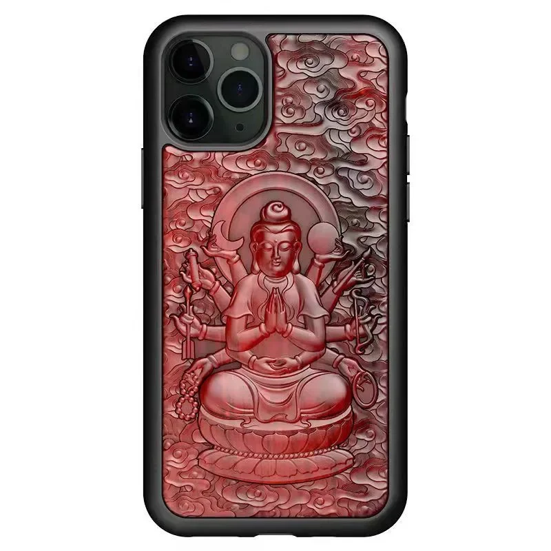 

fran-HT44 3D Carved buddha Wood Case for iPhone 13 12 Pro Max Mini 11 Pro 7 8 Plus X XR XS Max SE Wooden Back Coques