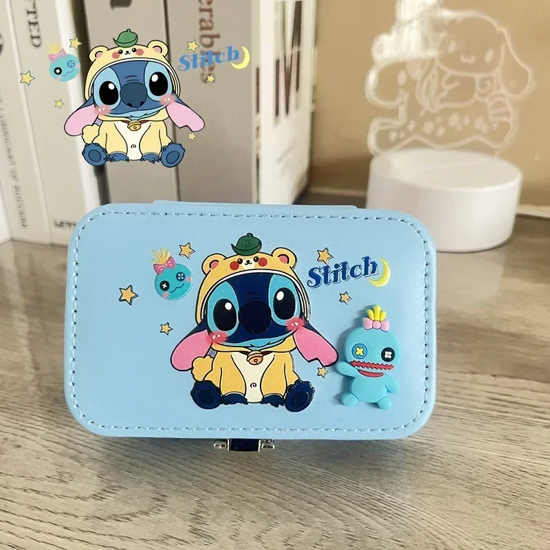 Stitch Disney Anime Figure Angel Mickey Minnie Jewelry Box Necklace Ring Earrings Convenient Cute Cartoon Storage Box Gifts