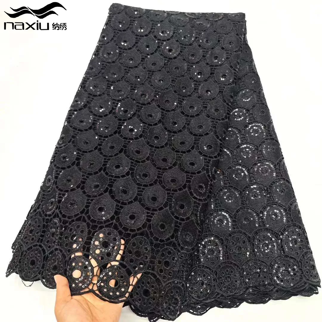 Madison Guipure Cord Lace Fabric with Sequins 2024 High Quality African Water Souble Lace Fabric for Women Party Dresses Sew