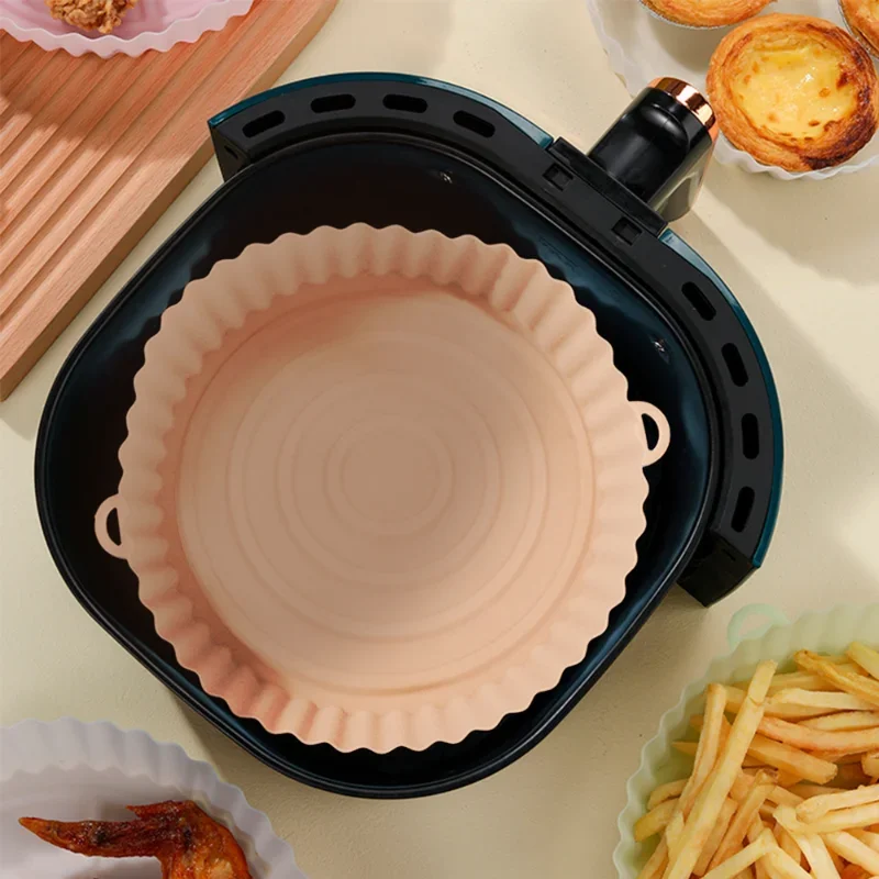 2pcs Silicone Air Fryers Oven Baking Tray Pizza Fried Chicken Airfryer Silicone Basket Reusable Airfryer Pan Liner Accessories