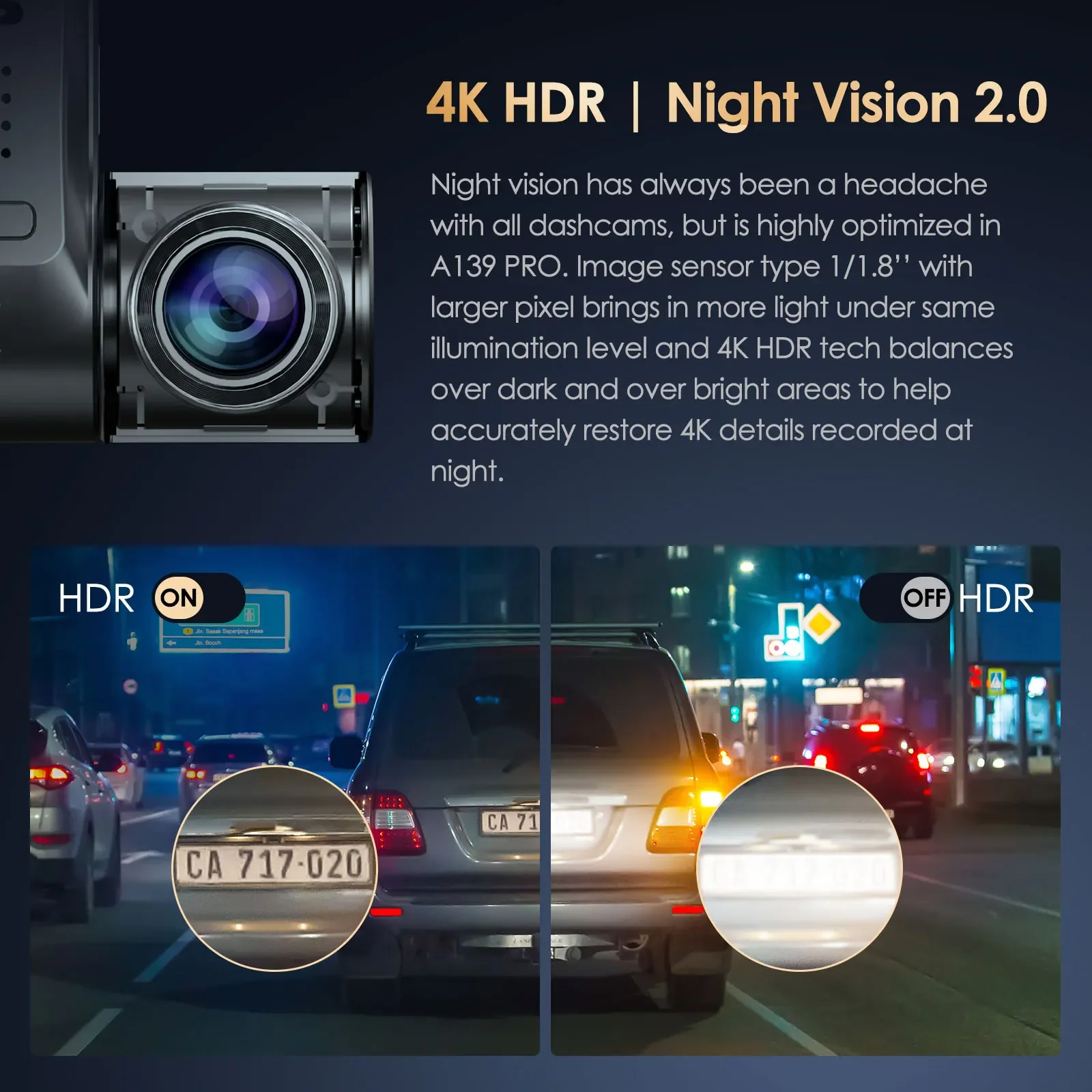 VIOFO-Cámara de salpicadero A139 Pro 4K HDR, Sensor STARVIS 2, cámara delantera y trasera para coche, Ultra HD, 4K + 1080P, súper visión nocturna, WiFi 5GHz, GPS
