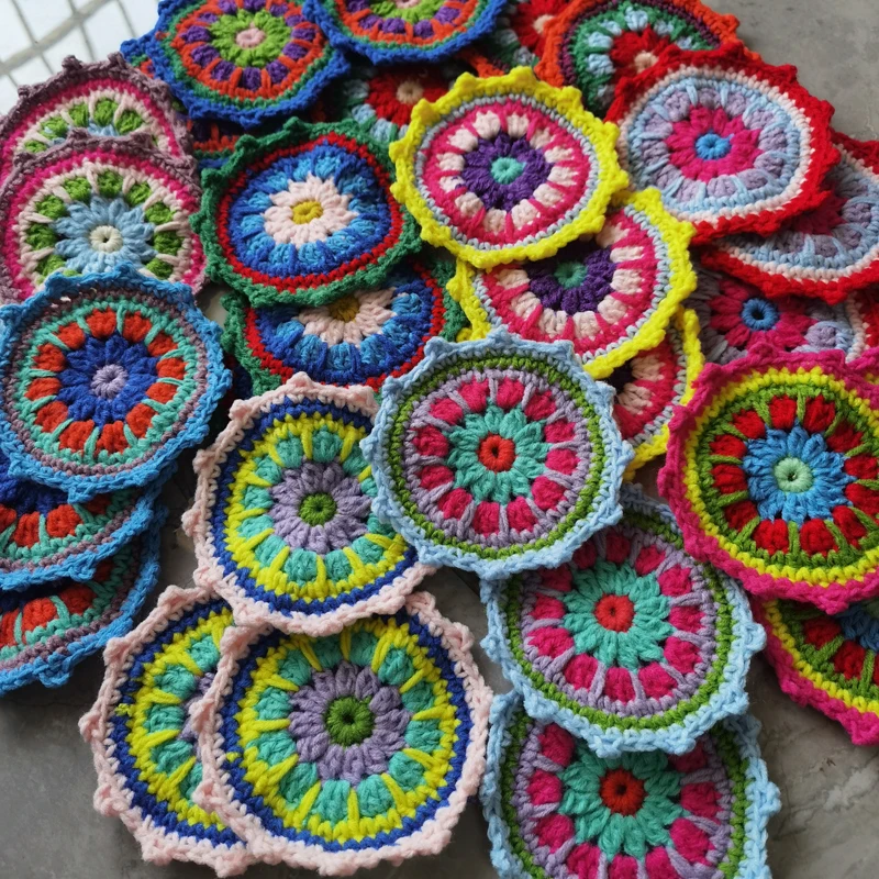 

Original DIY Multicolor Crochet Coaster Handmade Crochet Doilies Table Placemat Decor Doily Clothes Wool Accessories 11cm 30pcs