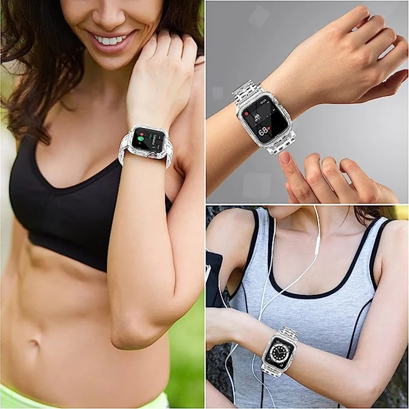 Clear Band + Case for Apple Watch 8 7 6 SE 5 3 2 Soft Transparent silicone Strap for iwatch Strap 40mm 44mm 42MM 41MM 45MM 49MM