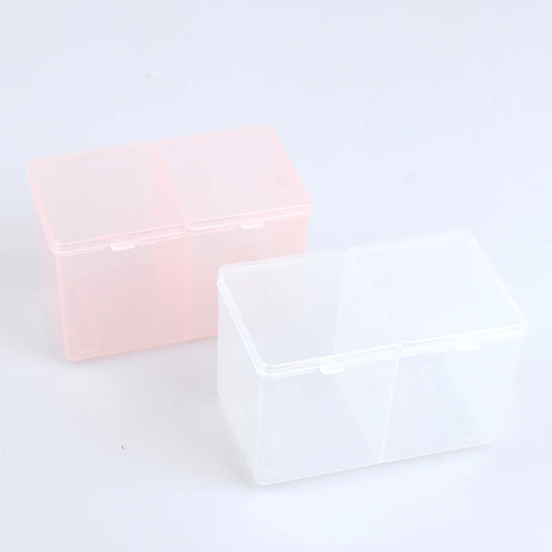 1pc Twin Well Empty Grids Portable Storage Case Wipe Pads Cotton Swab Rods Makeup Tools Container