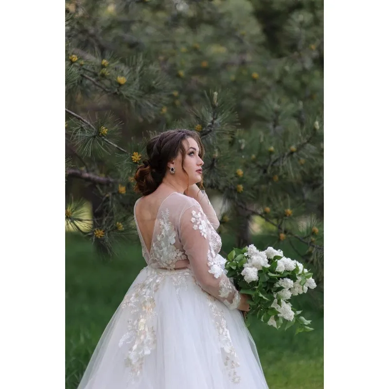 Boho Tulle Maternity Wedding Gown – Sheer Bridal Photoshoot Dress with Flowy Train for Pregnancy & Boudoir Session