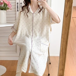 100% Cotton Double Gauze Nursing Night Dress for Maternity Sweet Loose Dot Printed Sleepwear for Pregnant Women Home Hospital