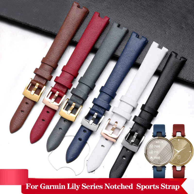 For Garmin Genuine Genuine Leather Strap for women Lily Notch Watchband Series Intelligent Sports Soft Plain Watch Band 14mm