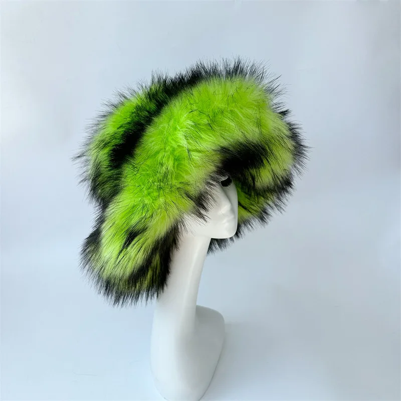 Winter Warm Faux Fur Bucket Hats For Women Girl Big Faux Fur Fluffy Luxury Plush Fisherman Caps Fashion Outdoor Ski Hat