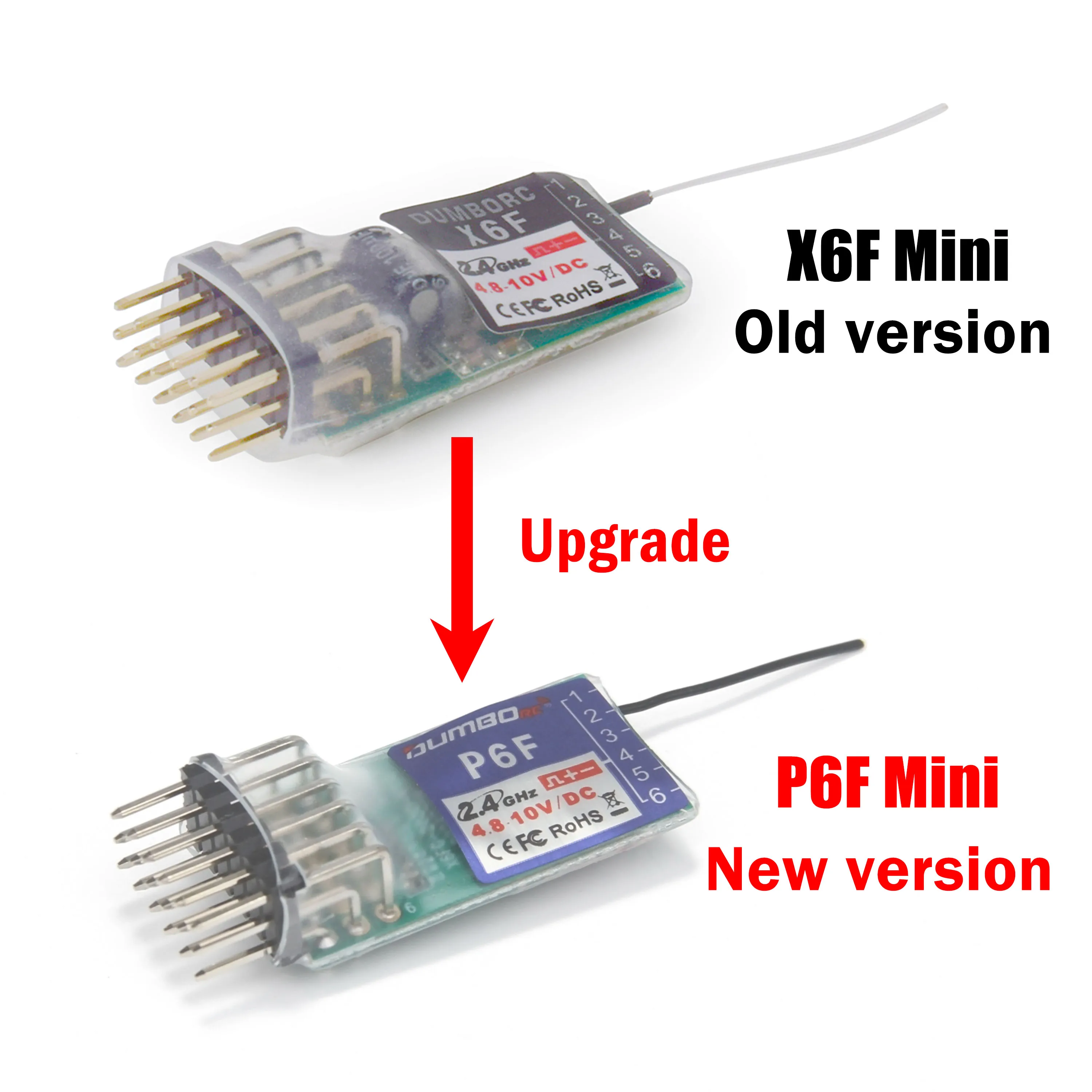 DUMBORC P6DC P6F P10F P4FM P6F Mini 4CH 6CH 10CH Nomal/Gyro Receiver Voltage Return for Transmitter DDF-350 X4 X6 RC Car Boat