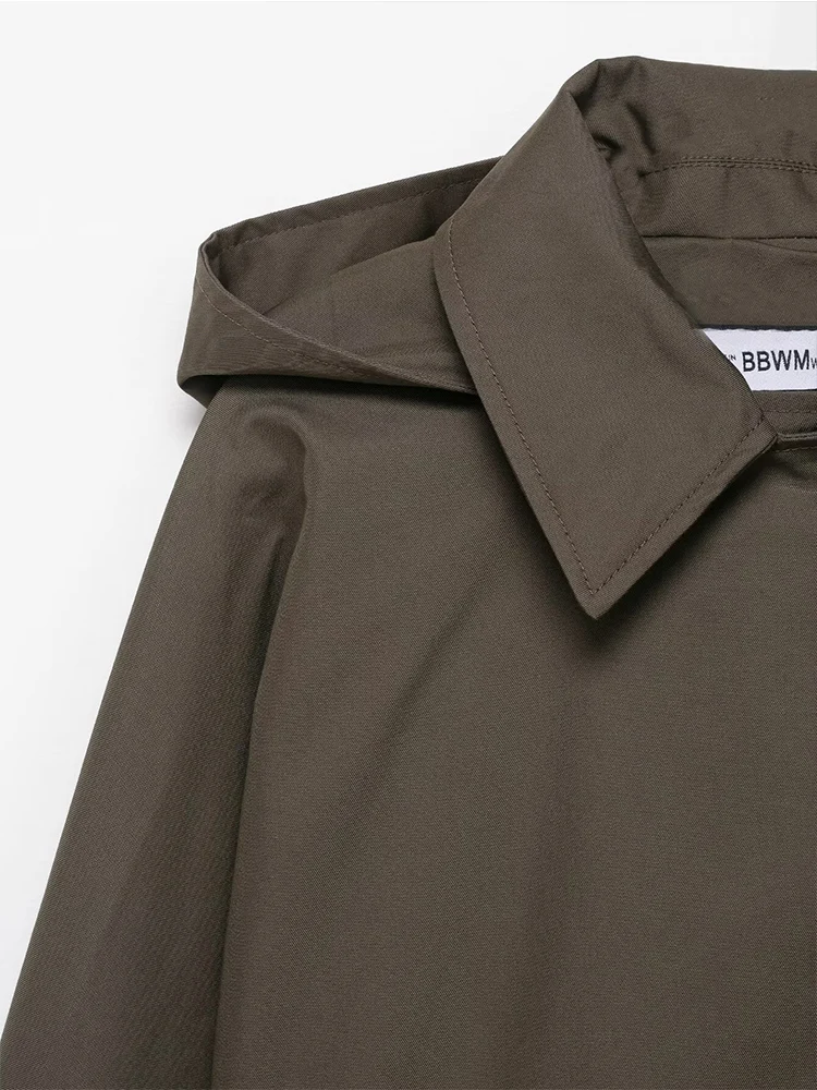 معطف نسائي فضفاض سترة واقية مع غطاء للرأس 2025 موضة ريترو جديدة كبيرة الحجم وأكمام طويلة معطف خندق مريح ملابس خارجية #5