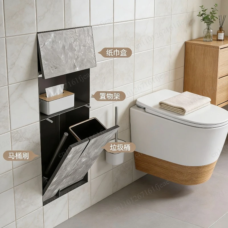Hidden Built-in Stainless Steel Alcove Toilet Multifunctional Trash Can Storage Cabinet Trash Can Toilet Side Trash Can