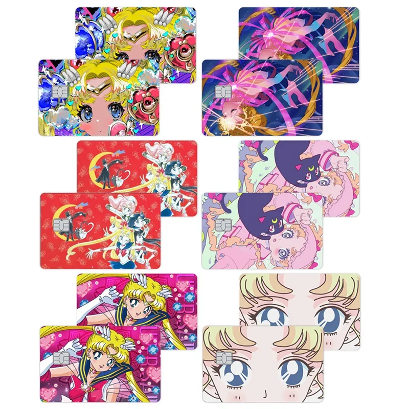 2Pcs Anime Tsukino Usagi Cartoon Credit Card Visa Skin Stickers Metro Debit Charge Card Bank Waterproof Anti-Scratch Protective