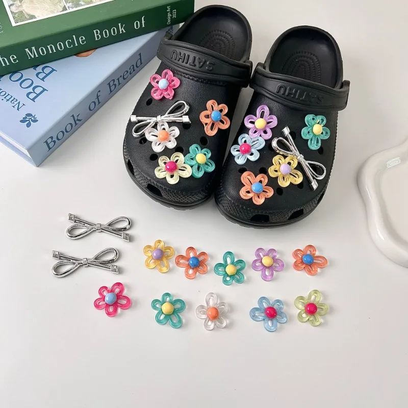 

12Pcs Shoes Charms Removable Colorful Jelly Flower Bow Shoes Accessories for Girls Women Summer Shoes DIY Gifts