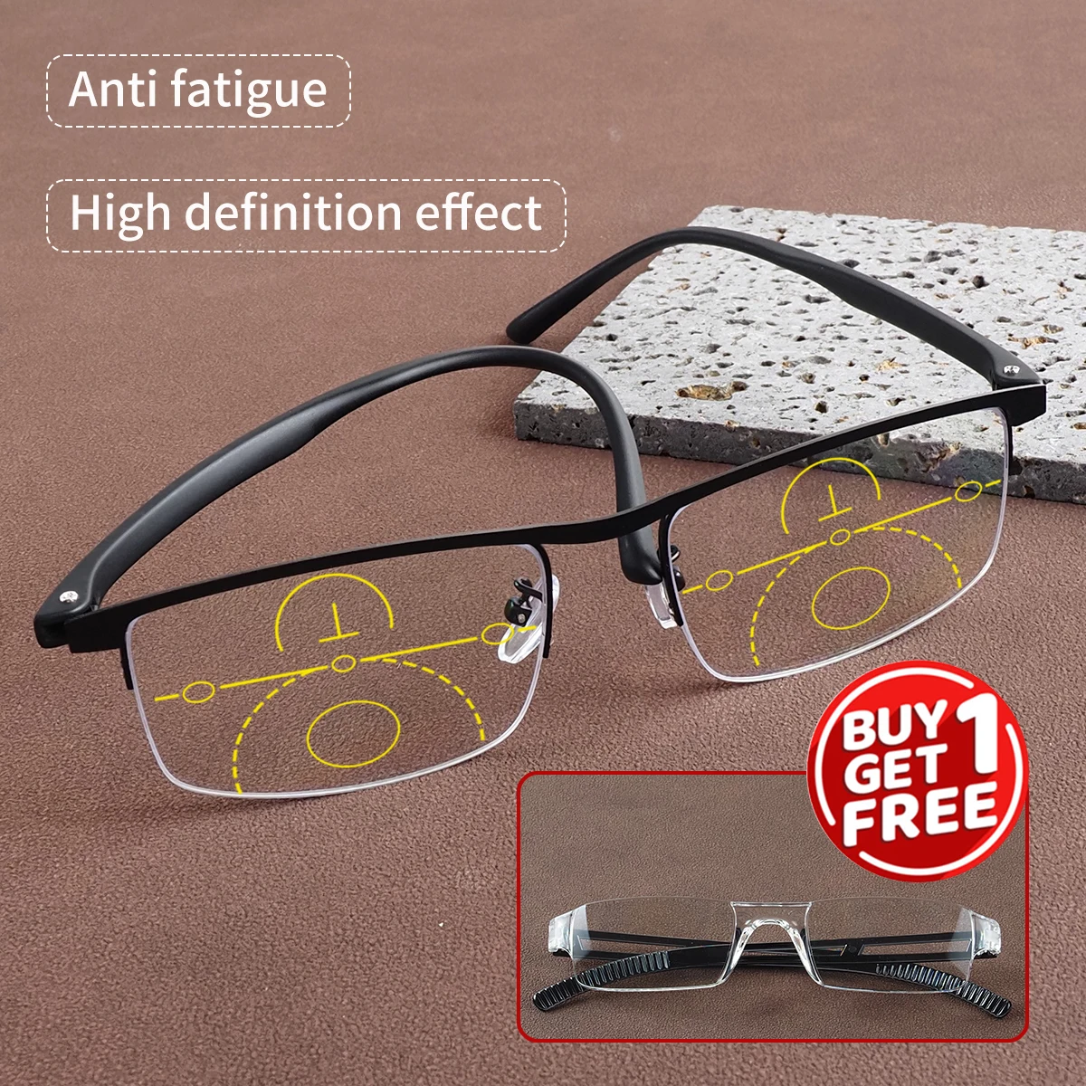 نظارات قراءة متعددة البؤر تقدمية، إطار مرن Tr، تأتي مع نظارات قراءة مدمجة مجانية واحدة، طراز للجنسين. #3