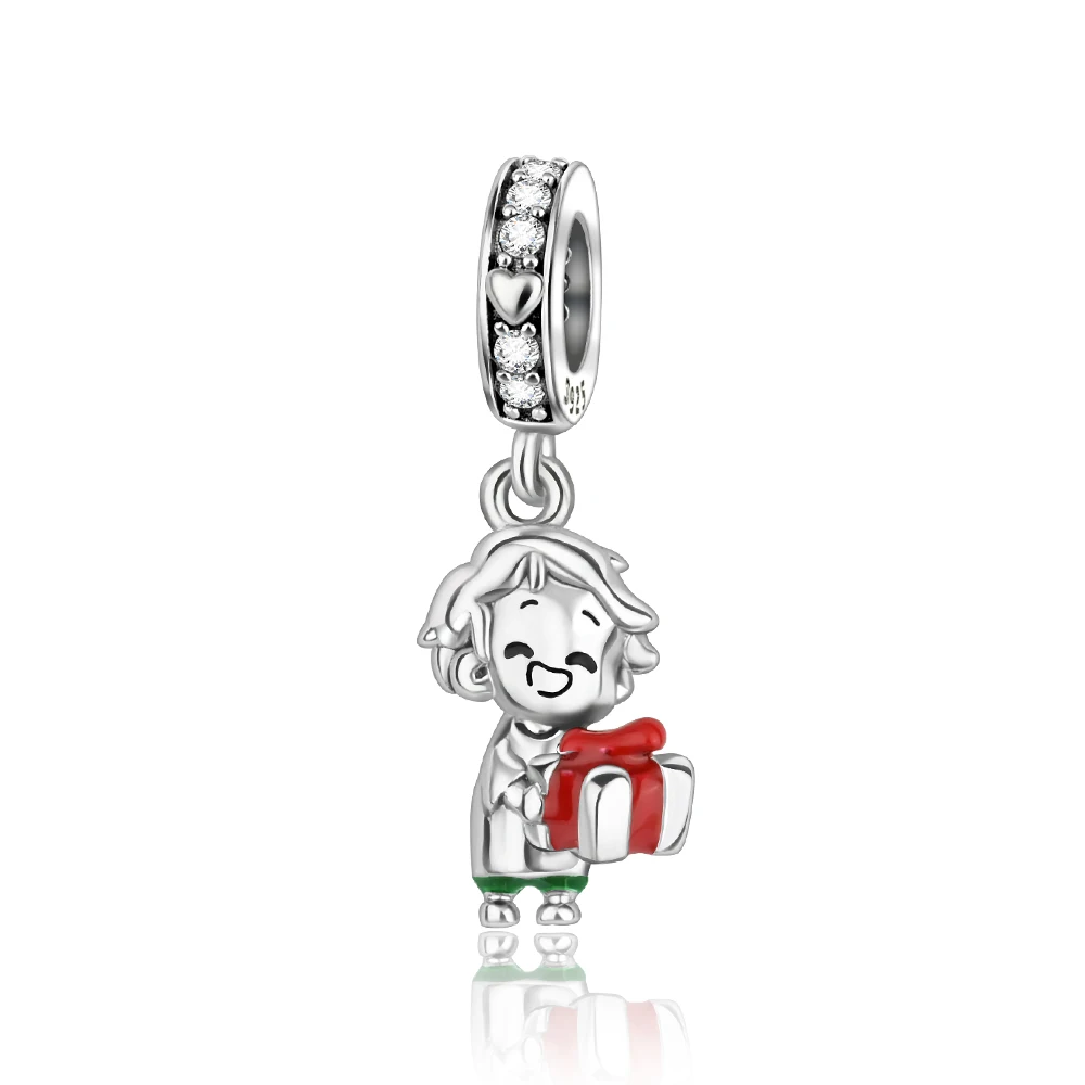 

Ahthen 925 Sterling Silver Beads The boy holding a gift box Charm fit Snake Chain Bracelets Necklaces for Women Jewelry Making