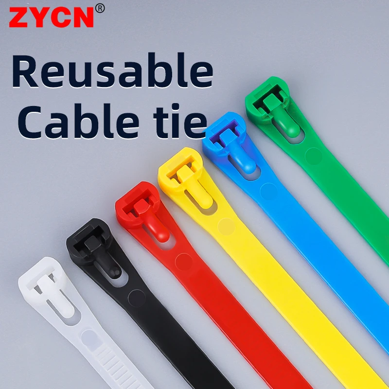 100Pcs Releasable Cable Ties 8x150/200/250/300/400/450mm Colored Plastics Reusable Loop Wrap Nylon Zip Bundle Loose Slipknot