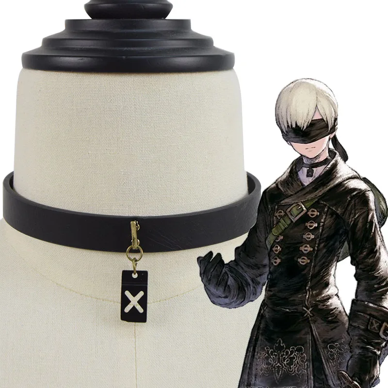 Game NieR Automata YoRHa No.9 Type S 9S Cosplay Necklace Adult Unisex Black PU Choker Chain Pendant Jewelry Accessories Prop