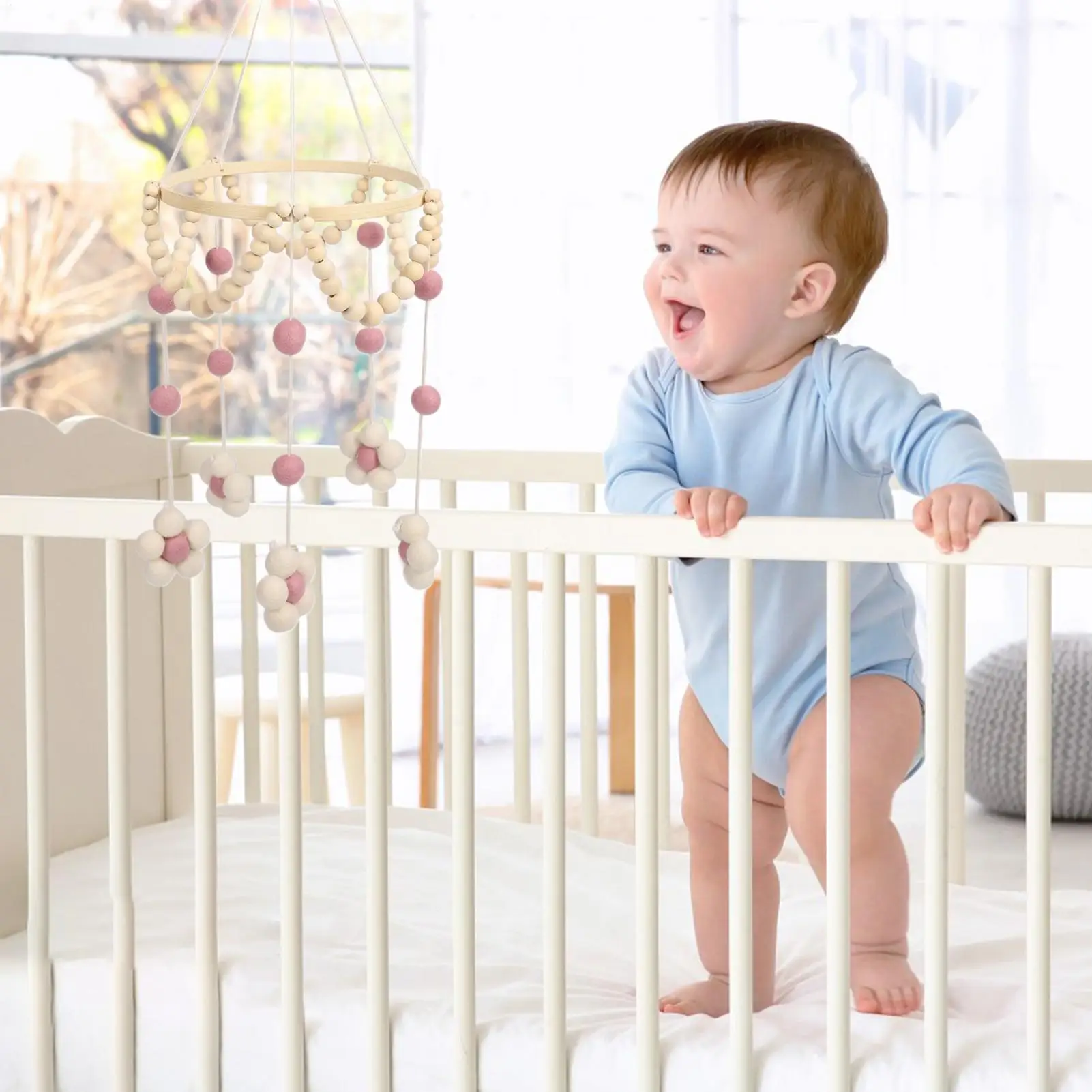Crib Mobile Baby Bed Ornament Hangable Toys With Bell Decoration For Bassinet Playpen Room Girls Boys Overhead Bedside Bedroom