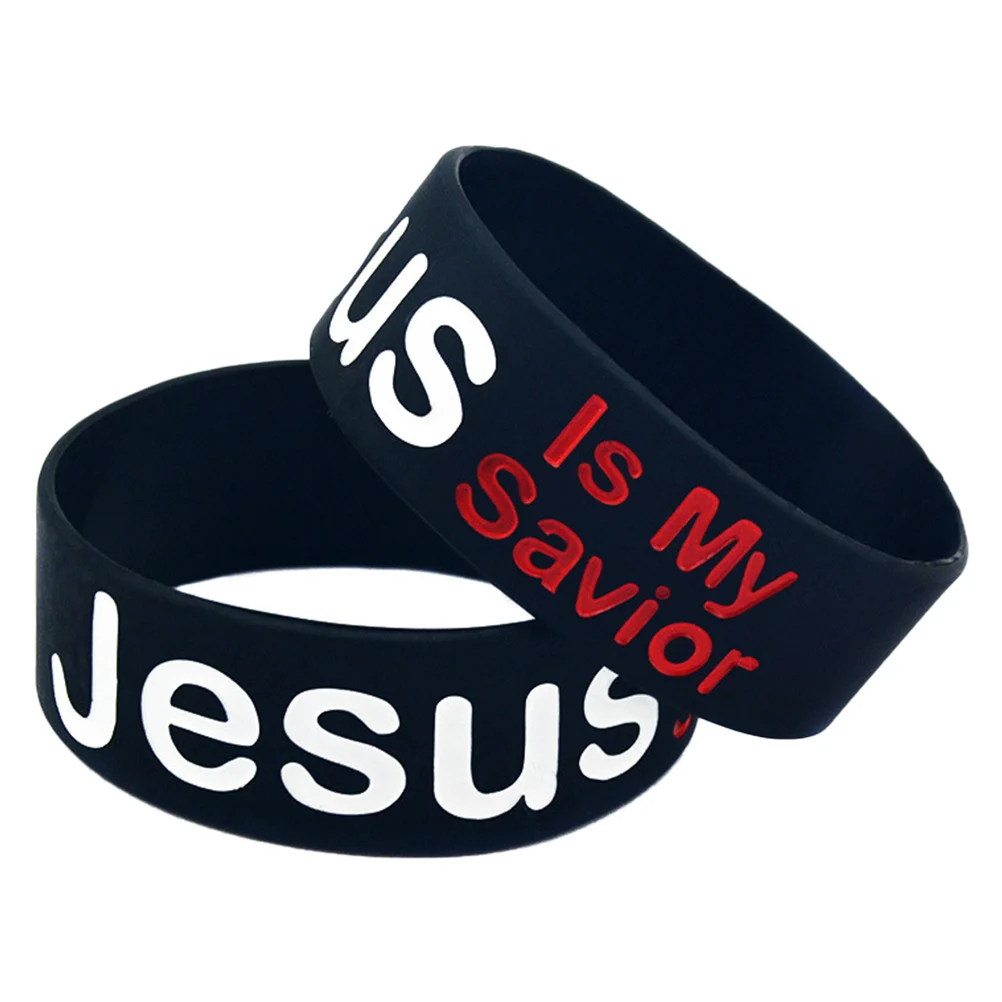 2 PCS Jesusismysavior Silicone Bracelet Lightweight Wrist Band Female Black Silica Gel Bangle