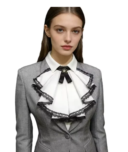 Neck Collar Victorian Ruffle Lace Detachable Jabot Faux Collar Necktie for Evening Party Dress Decorative Renaissances Costumes