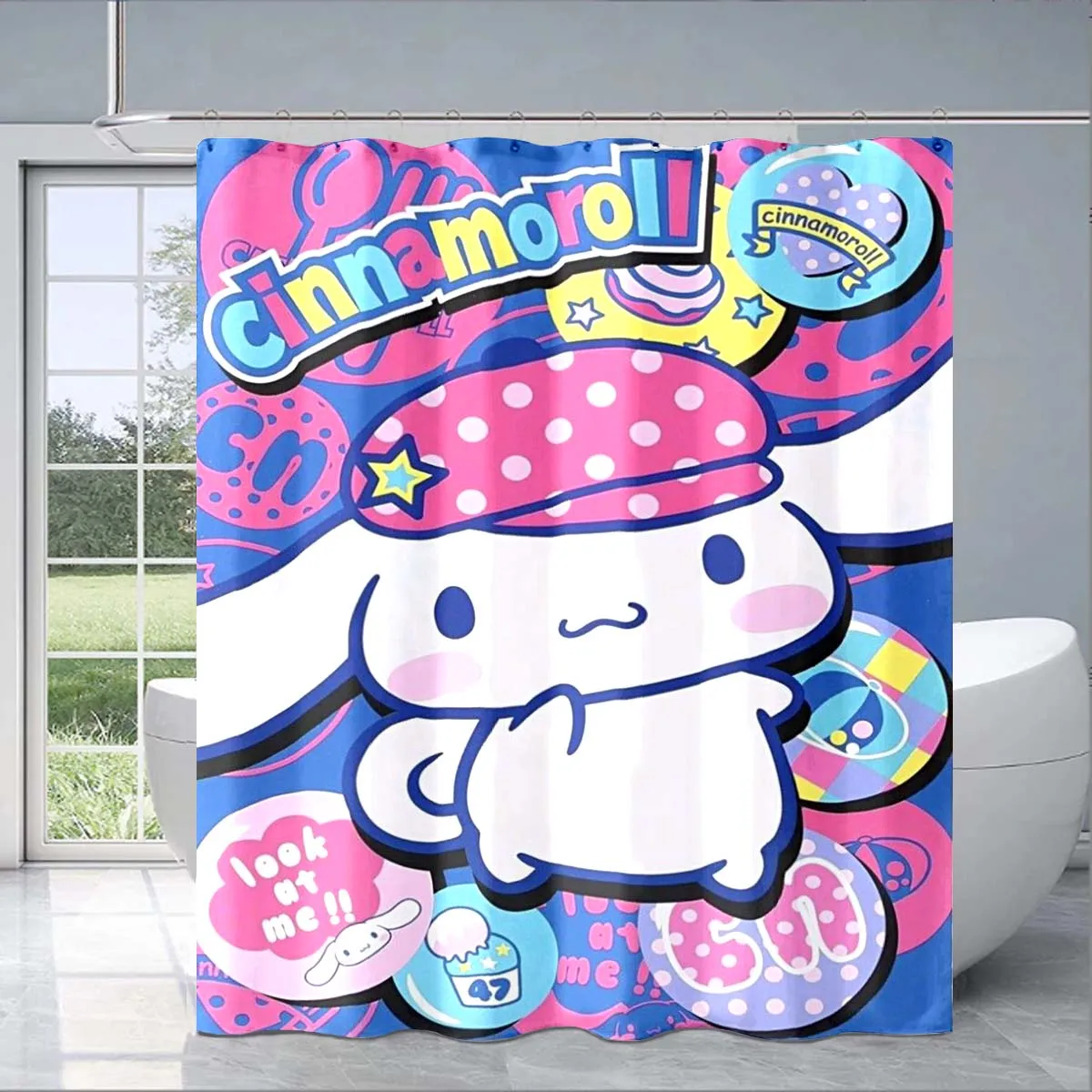 Cartoon cute Sanrio Cinnamoroll shower curtain 3D printing waterproof bathroom decorative curtain gifts for anime fans