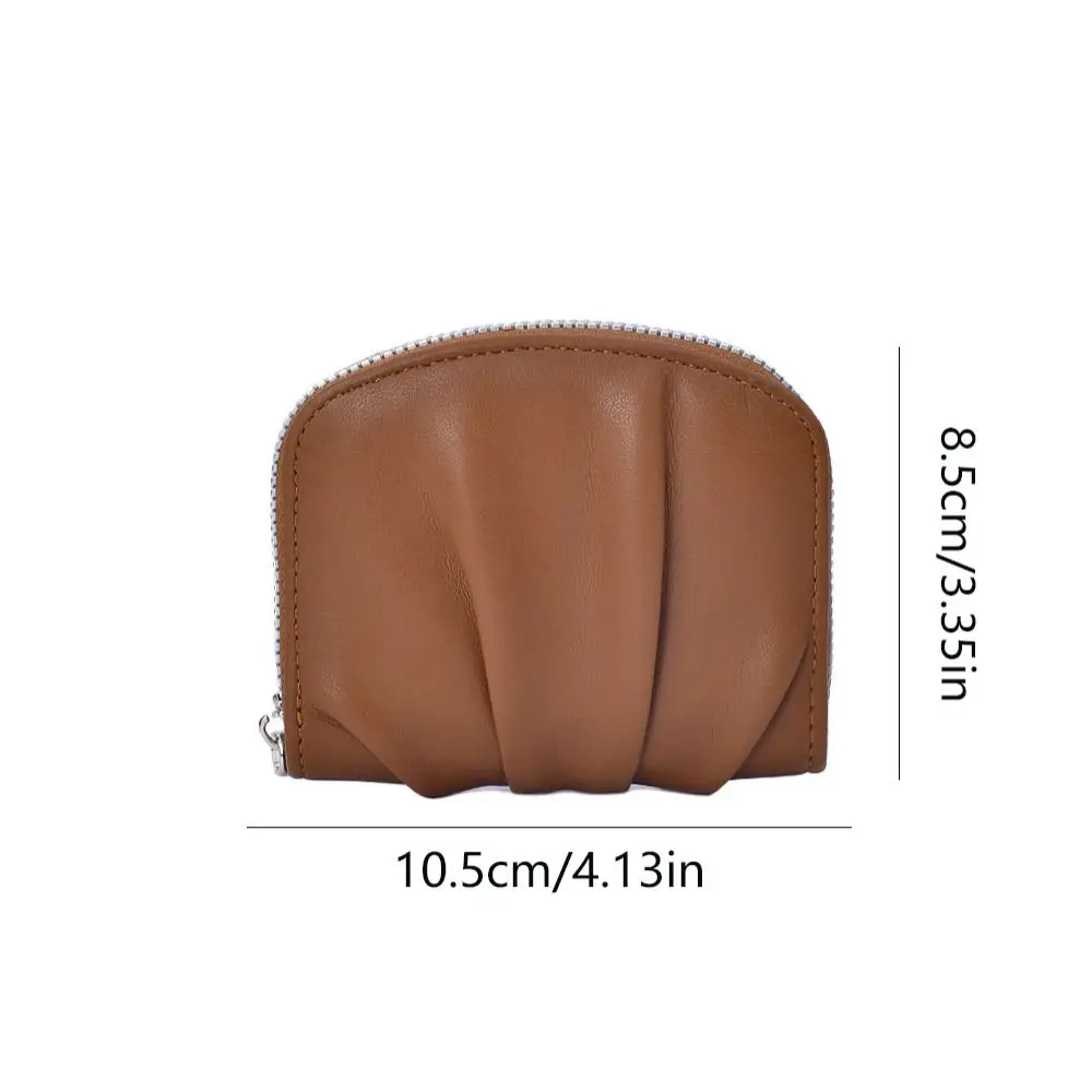 Retro Zipper Estilo Coreano Carteira Monocromática Coin Purse, Curto Saco de Embreagem, Titular do Cartão, Plissado, PU, Quadrado, Viagem