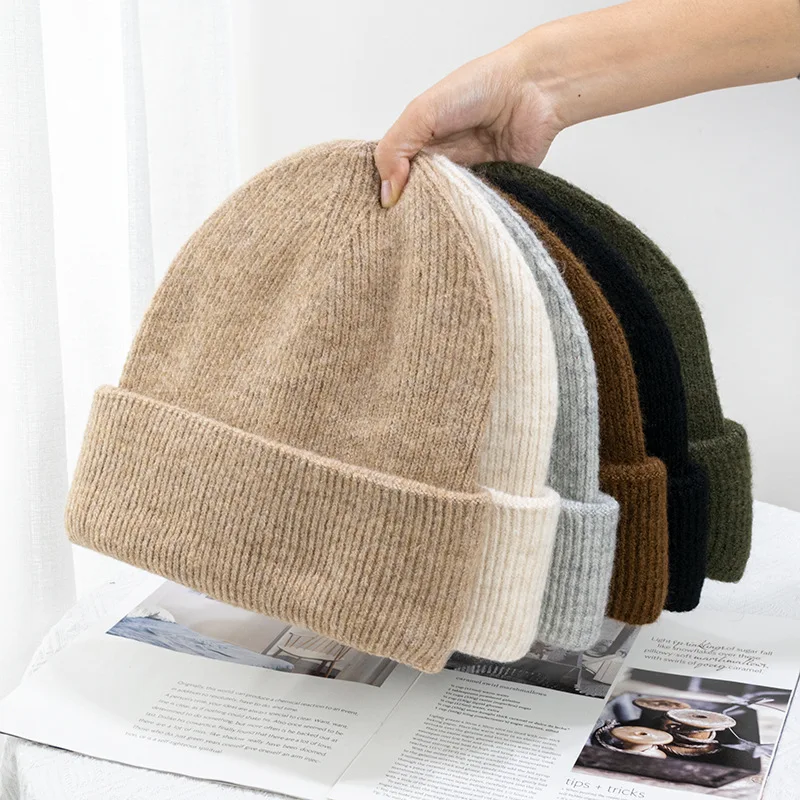 New Big Size XXL Men Knitted Hat Cuff Beanie Wool Blend Winter Cap Women Warm Big Head Unisex