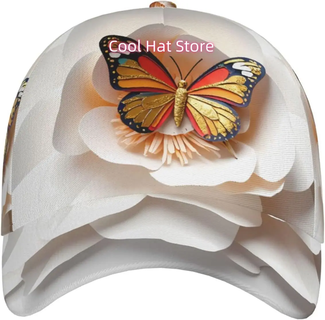 White Magnolia Butterfly Pattern Baseball Cap Adjustable Cotton Baseball Hat for Sports, Outdoor, Travel Gifts for Men