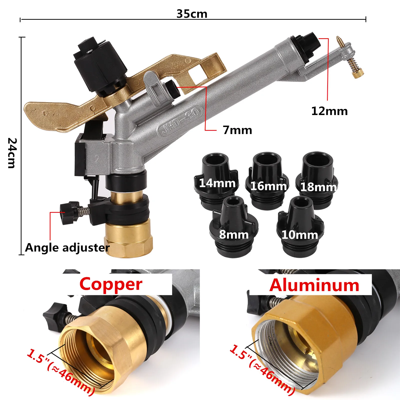 Imagem -02 - Rocker Impact Sprinkler Gun Rega Pistola de Água 0360 Graus Irrigação Agrícola Pulverização Sprinklers Jardim Gramado Pomar 15