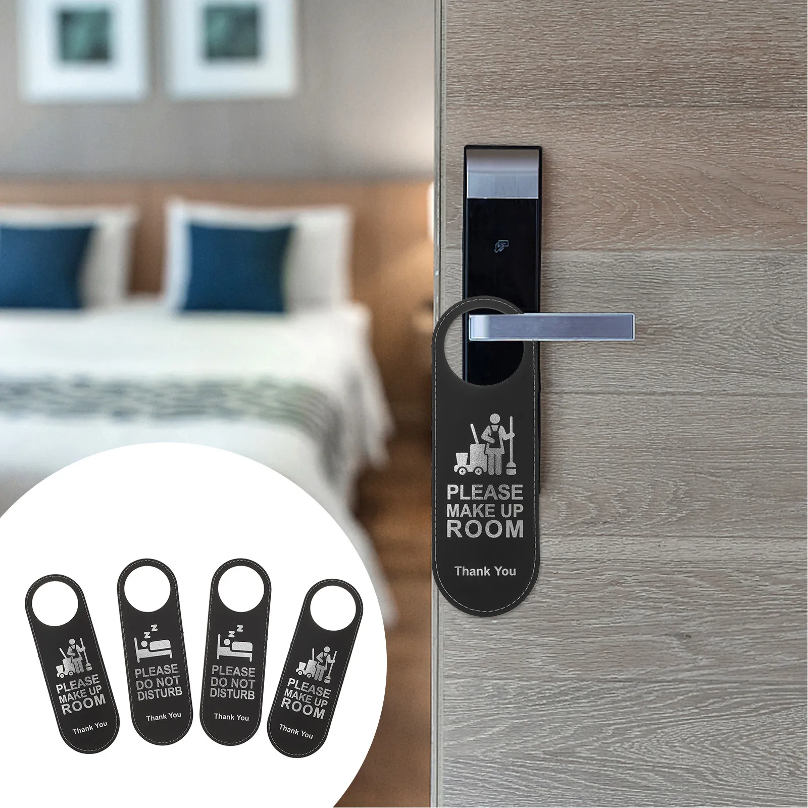 

4Pcs Door Hanging Tags Do Not Disturb Make Up Room Double-Sided Hotel Door Handle Signs Please Do Not Disturb Sign