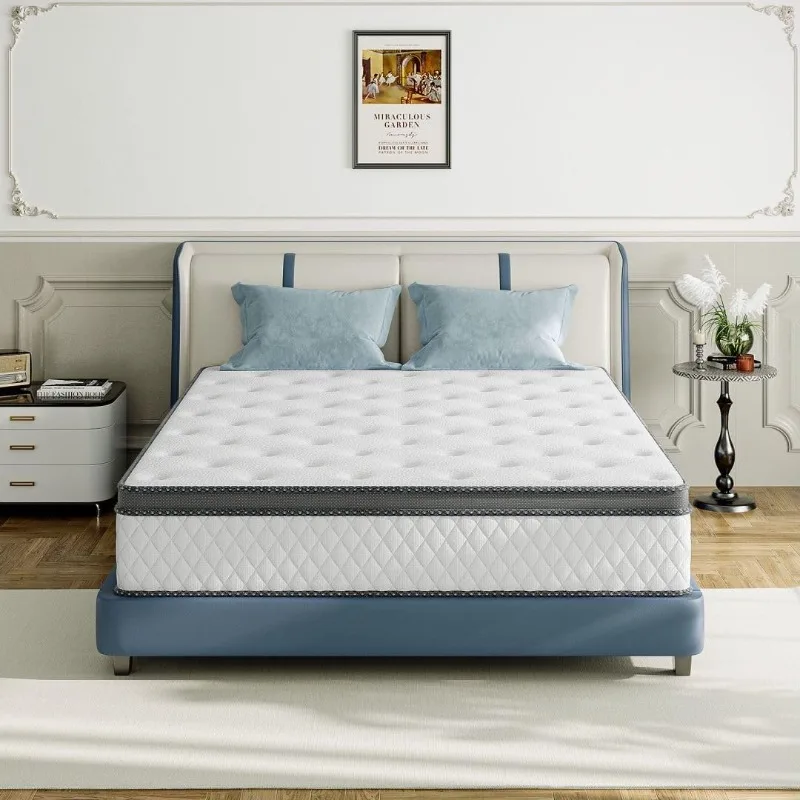 Medium Firm Hybrid Mattress Bamboo Charcoal Gel Memory Foam and Pocketed Springs, Mattress in A Box Pressure Relief Support,