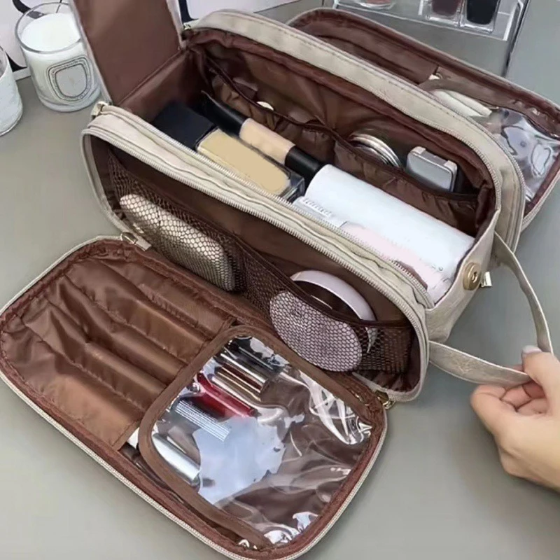 Borsa cosmetica in pelle PU di moda borsa da viaggio portatile multifunzionale con cerniera da viaggio borse da toilette organizzatore di borse per