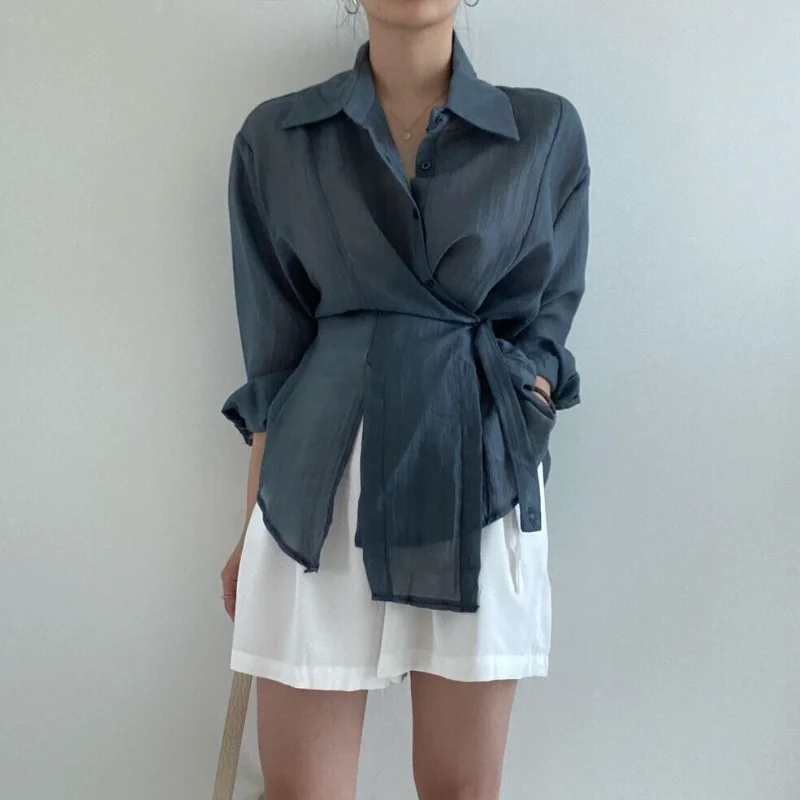 Loose Long Sleeve Blouse Women Clothing Irregular Sunscreen Shirt Women Fashion 2023 Casual Button Shirts Chic Tops 15674