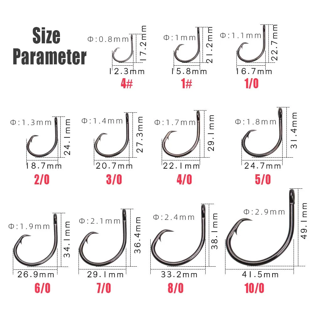 Wifreo 10pcs High Carbon Steel Inline Circle Hook Wide Gap Live Bait Hook Saltwater Fishing Hook For Bass Catfish Snapper Marlin