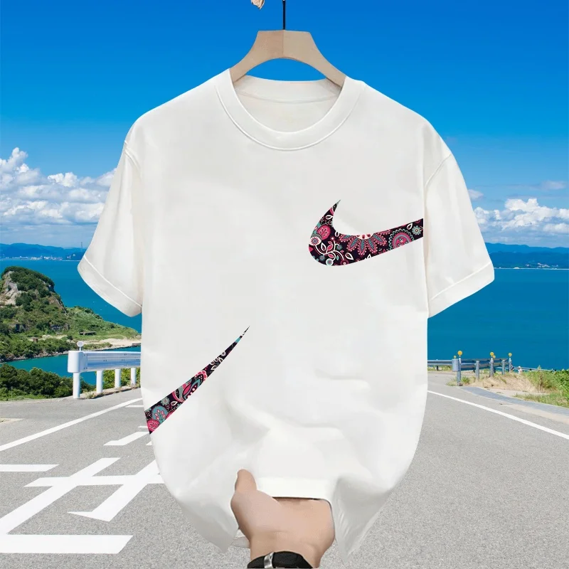 

2025 Heavy Cotton Trendy Brand Front Shoulder Short-sleeved T-shirt Men's Ins Loose Sports Niche Versatile T-shirt