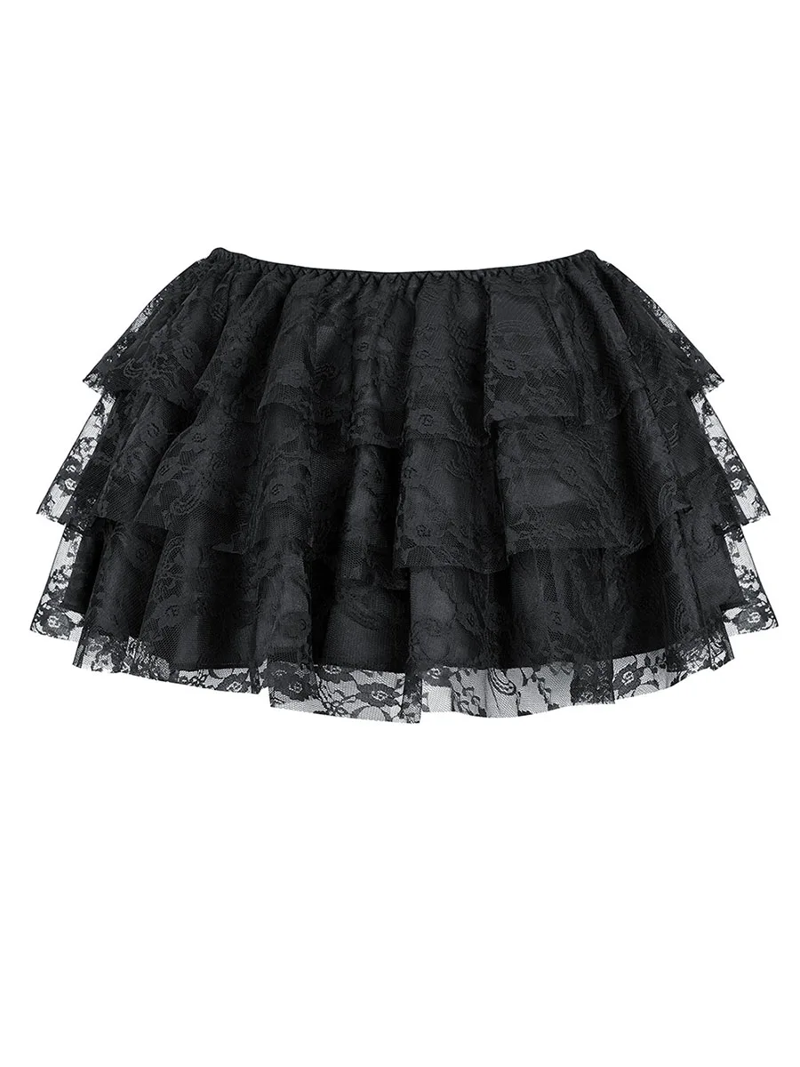 Women s Vintage Lace Mini Skirt with Elastic Waistband Patchwork Design and Layered Detail for Stylish Casual Wear in Summer