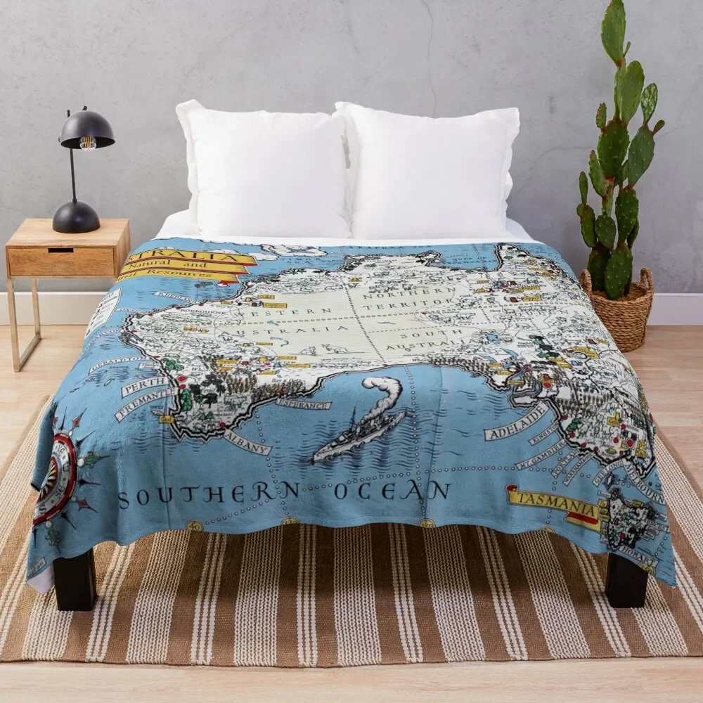 

Pictorial Map Print of Australia, her natural and industrial resources by MacDonald Gill (1942) Throw Blanket