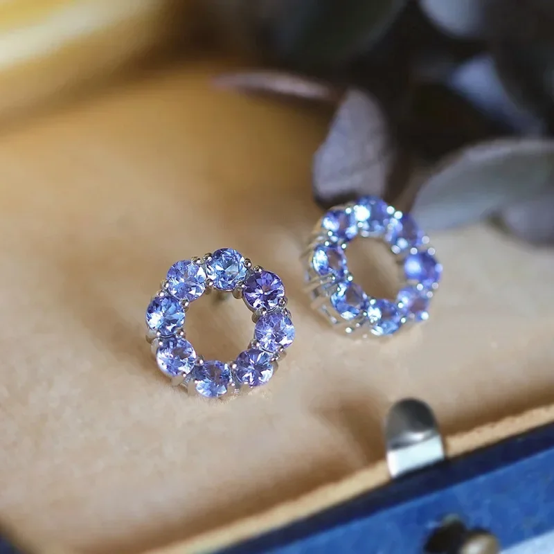 925 Sterling Silver Tanzanite Zircon  Stud Earrings  Original New Donut Women Frenchhigh Luxury High-end Earrings Jewelry Gift