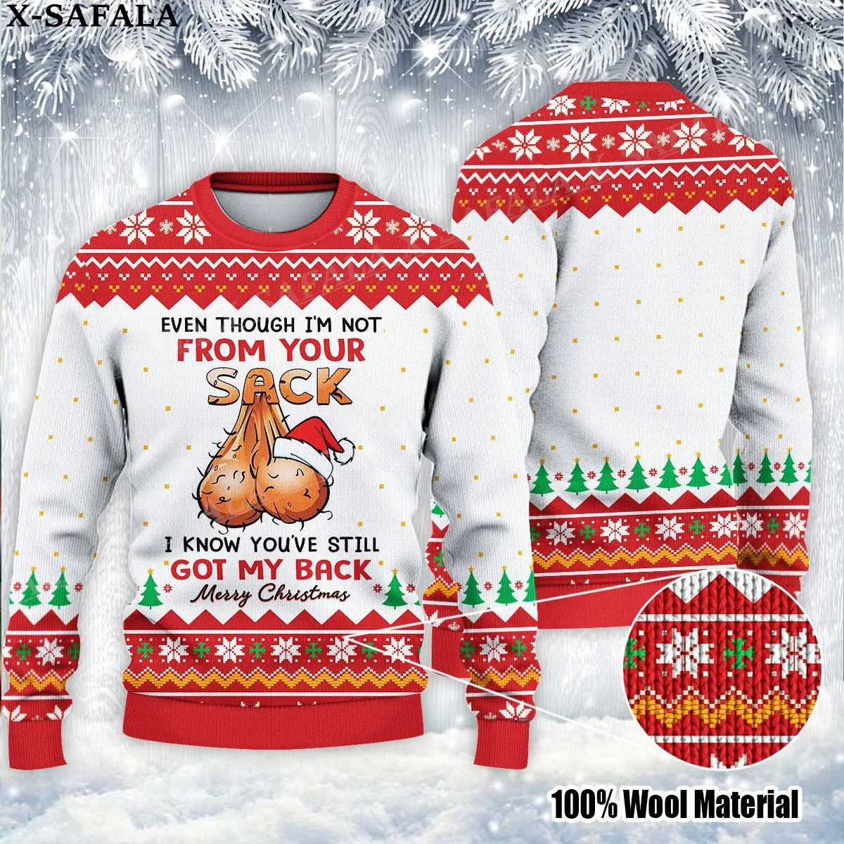 Funny Christmas Tree Jingle Balls Ugly Christmas Knit Sweaters Christmas Gift Jumpers Tops Couple Party Unisex Casual-2