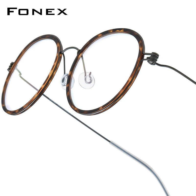 FONEX Titanium Glasses Frame Men Brand Design Round Eyewear Korean Screwless Denmark Morten Ultralight-Weight Eyeglasses 7512