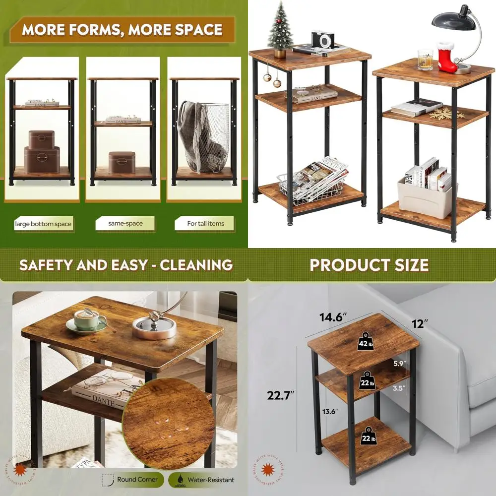 

Pair of Compact End Tables, Rustic Brown, Ideal for Living Room, Bedroom, and Small Spaces