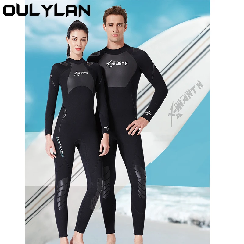 

Oulylan One Piece Neoprene Diving suit Women's Back Zipper Sun Protection Nen Warm Long Sleeve Floating Swimming Suit 3MM