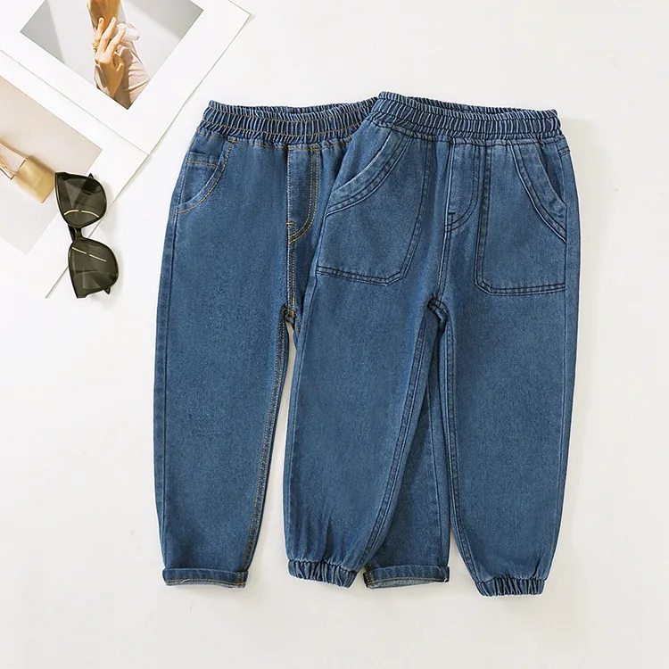 

Casual Elastic Waist Teenage Children Pants Design Streetwear Kids Trousers 2024 Spring Autumn Jeans Boys' Girls' Denim Middle