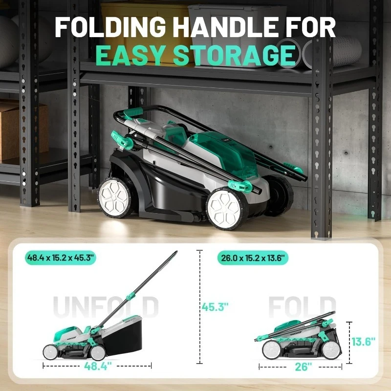 Mesin Pemotong Rumput Tanpa Kabel 20V 13", Mesin Pemotong Rumput Listrik untuk Taman, Halaman dan Pertanian, 5 Ketinggian, dengan Motor Tanpa Sikat, Baterai 4,0Ah