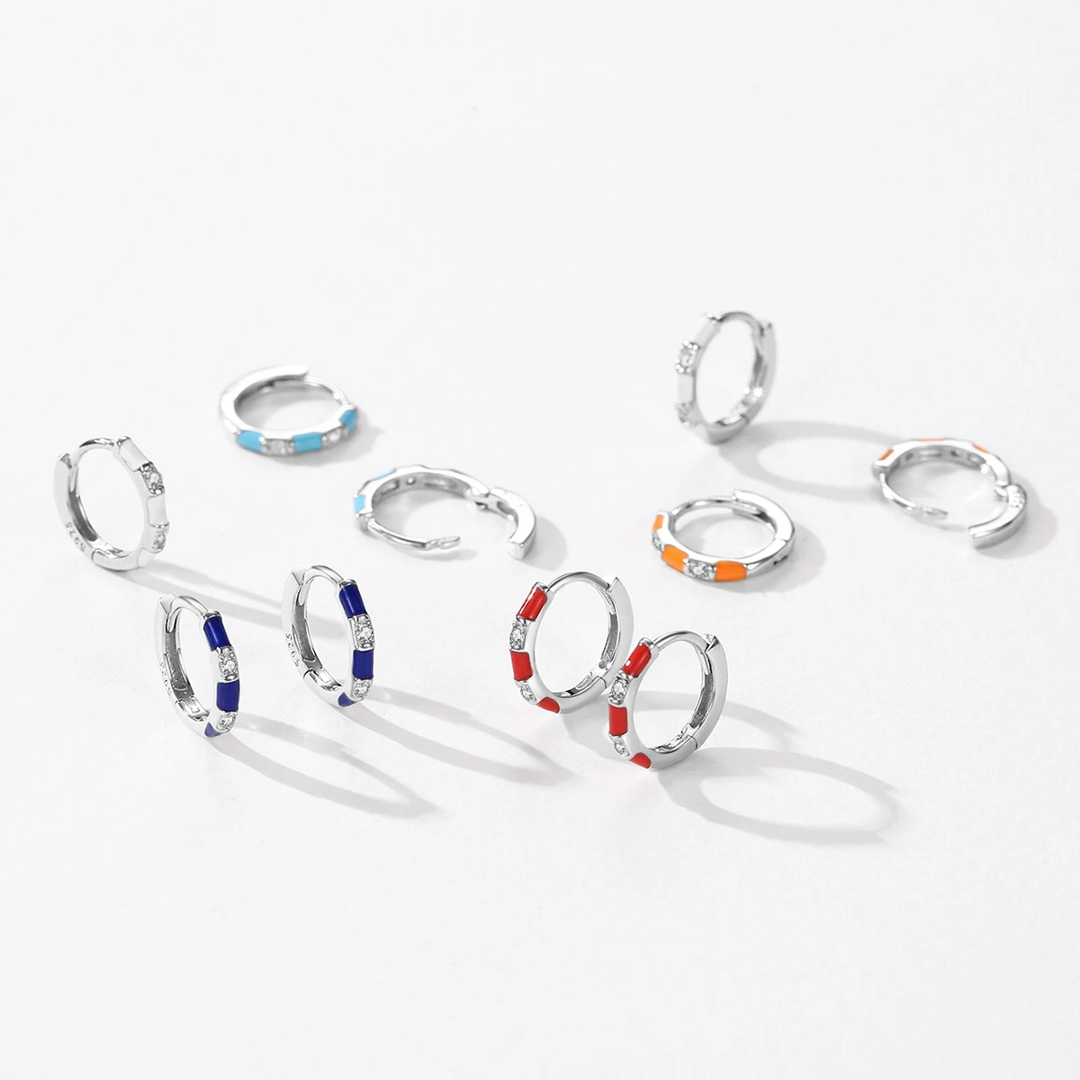 MODIAN Real 925 Sterling Silver Small Trendy Colorful Enamel Hoop Earrings Dazzling Tiny Ear Buckles For Women Fine Jewelry Gift
