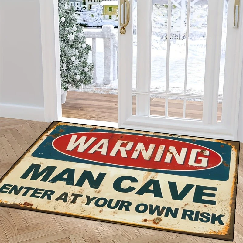Retro Cave Warning Mat - Non-Slip Heavy-Duty Indoor/Outdoor Mat, for Home Decor, Commercial Spaces Flannel Doormat