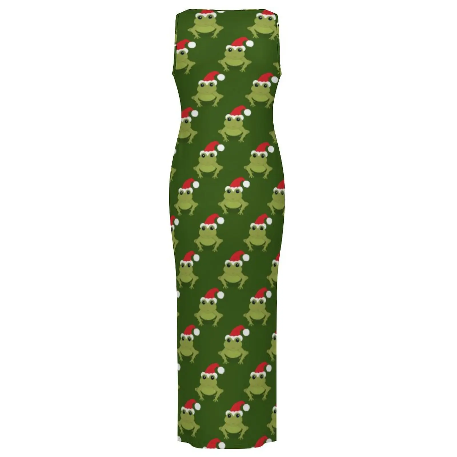 Womens Bodycon Dress Elegant Frog Santa Hat Maxi Dresses Summer Green Christmas Sleeveless Street Wear Graphic Dress Big Size